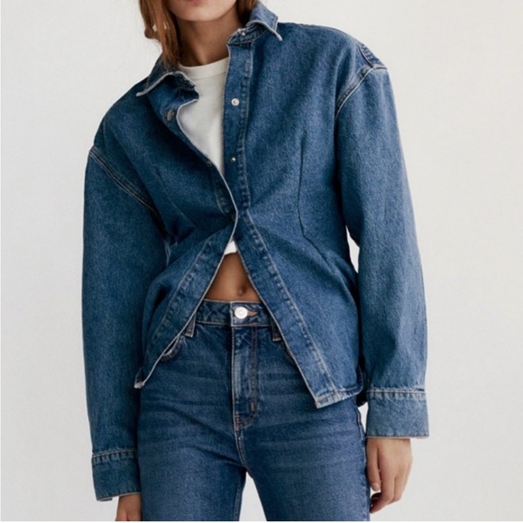 Zara Tops - Zara Denim Shirt Jacket in Vintage Inspired Blue Denim Size Medium